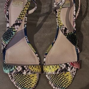 Louise et Cie Multicolor Snake-Print Strappy Sandals with Yellow Accents